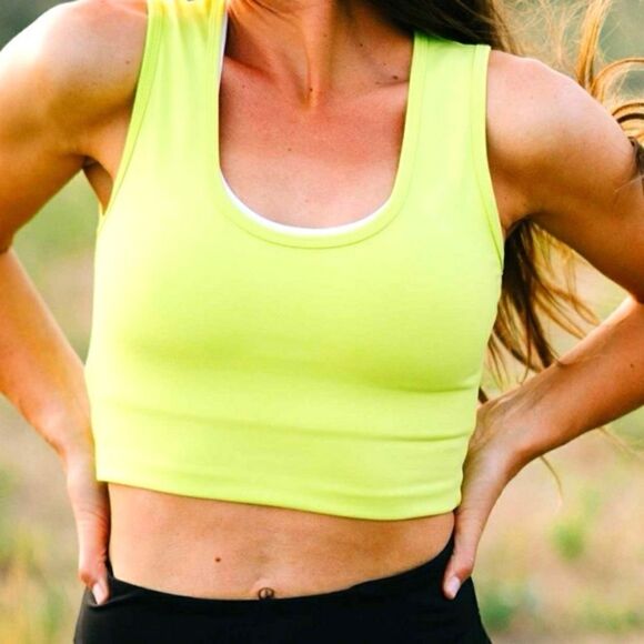 ZYIA Lime Green Stronger Scoop Neck Cropped Active Tank Top - Picture 1 of 5